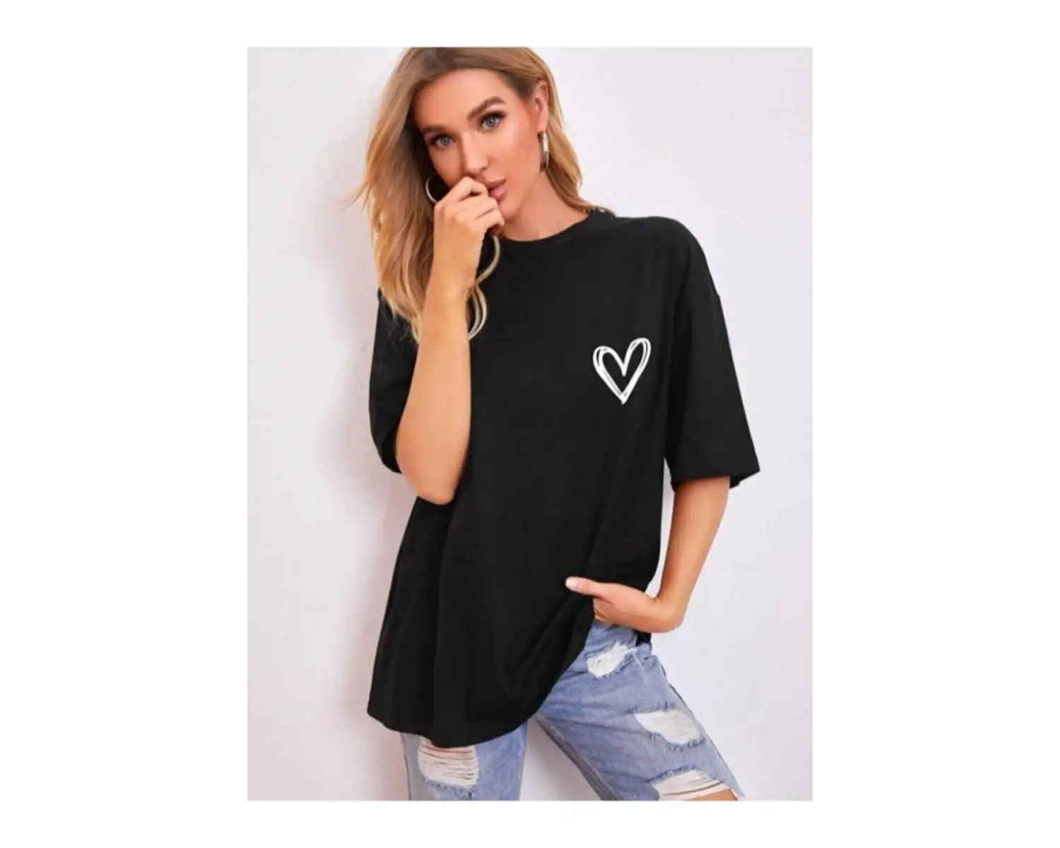 Kadın Beyaz Önü Güneş Baskılı Bisiklet Yaka Oversize Pamuklu T-shirt