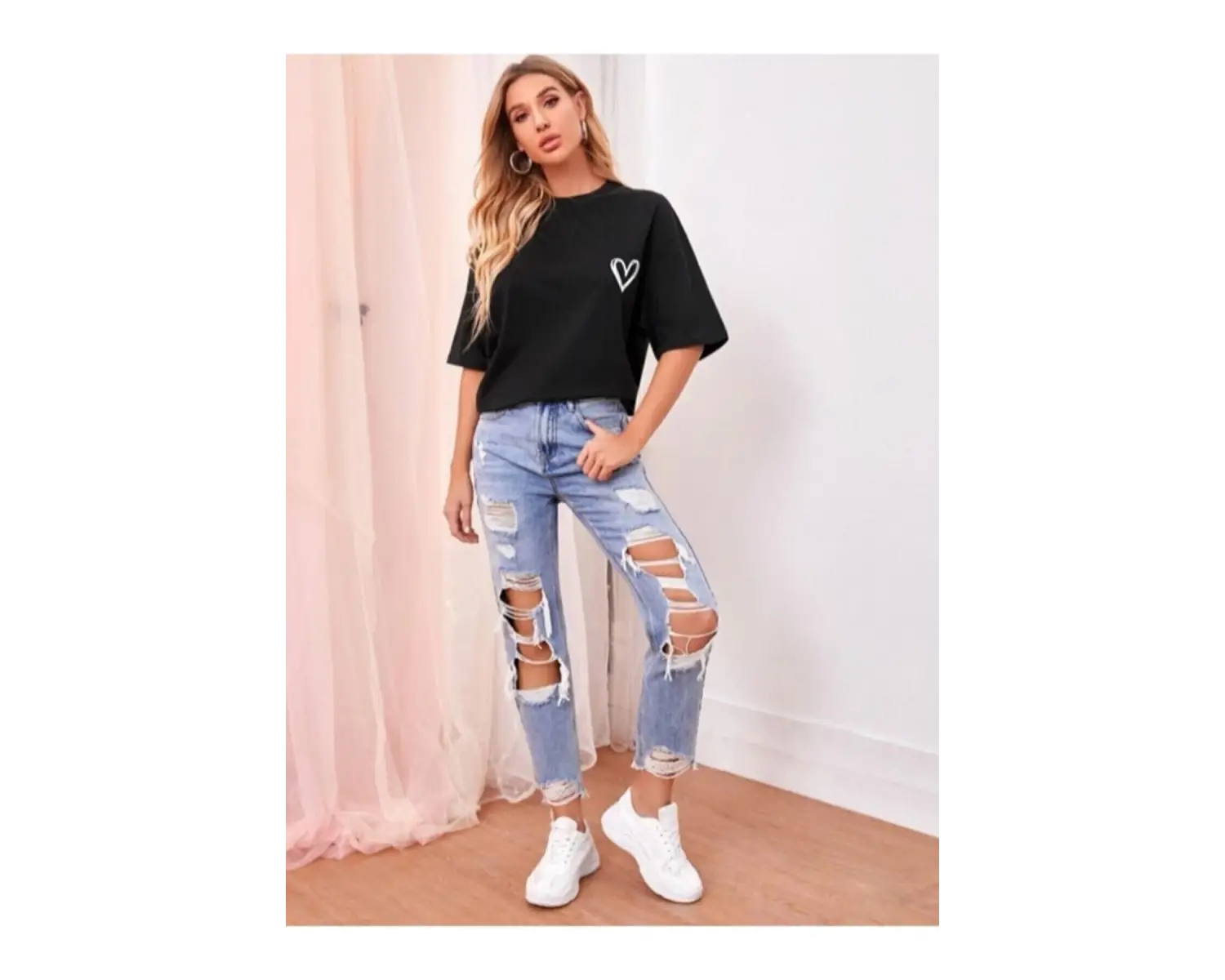 Kadın Beyaz Önü Güneş Baskılı Bisiklet Yaka Oversize Pamuklu T-shirt