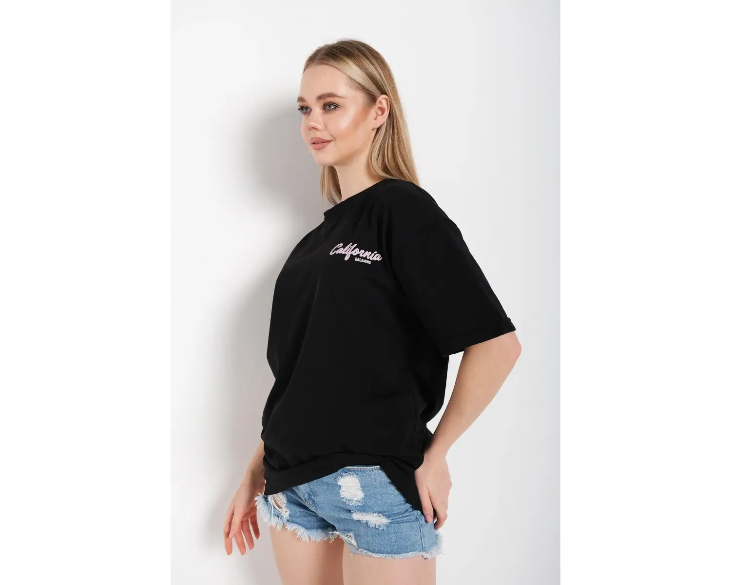 Kadın Beyaz Oversize California Baskılı T-shirt