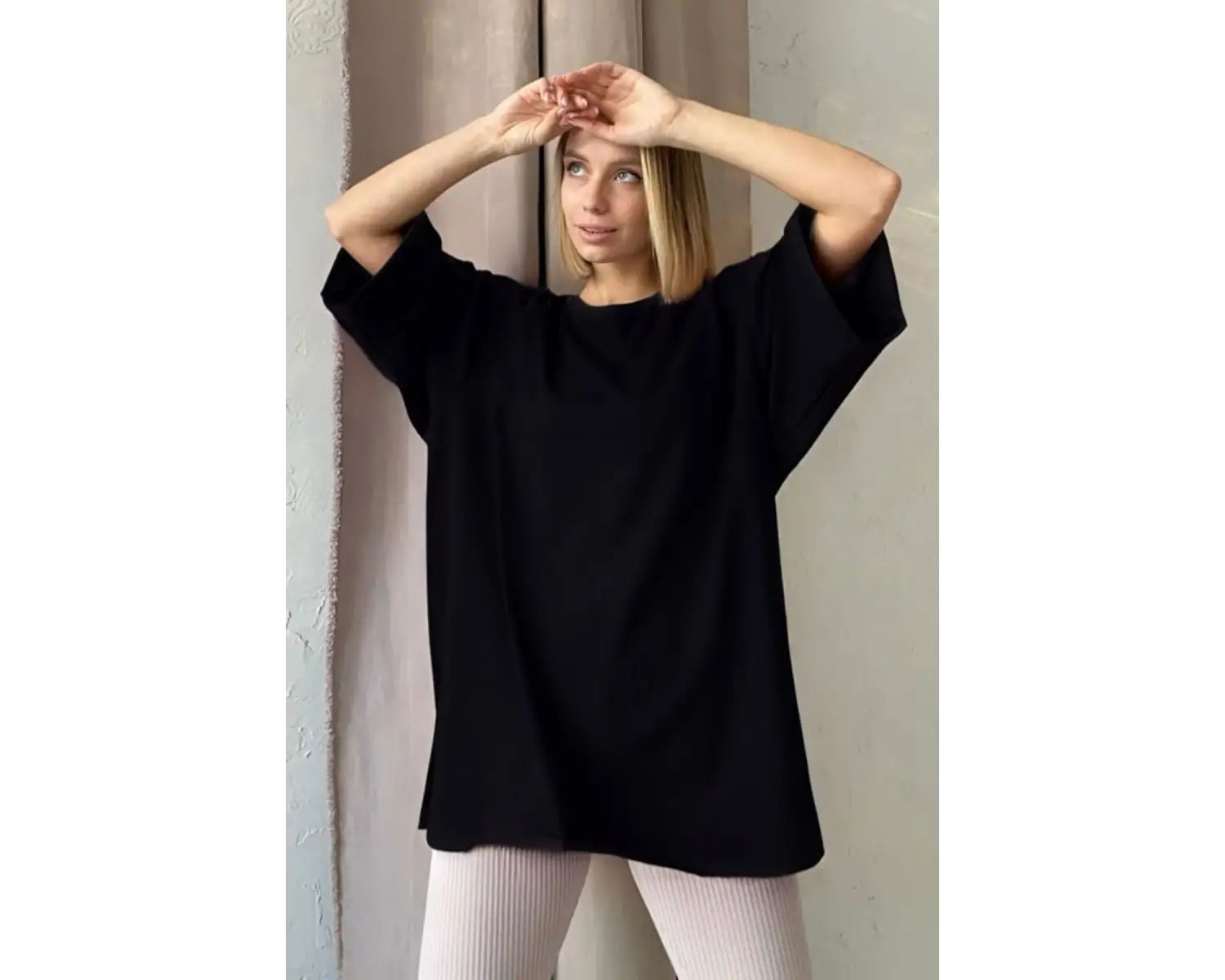 Kadın Beyaz Regular Fit Kısa Kollu Bol Kesim Pamuklu Bisiklet