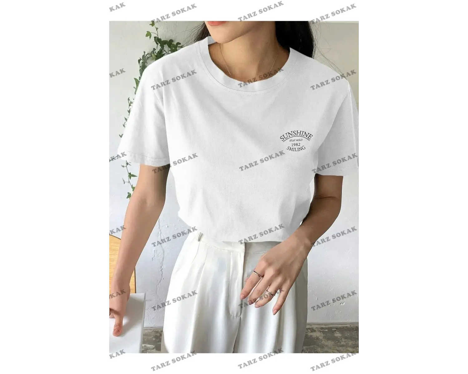 Kadın Beyaz Sunshine Baskılı Oversize