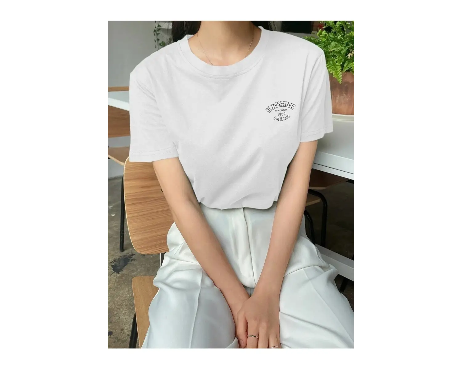 Kadın Beyaz Sunshine Baskılı Oversize Tişört