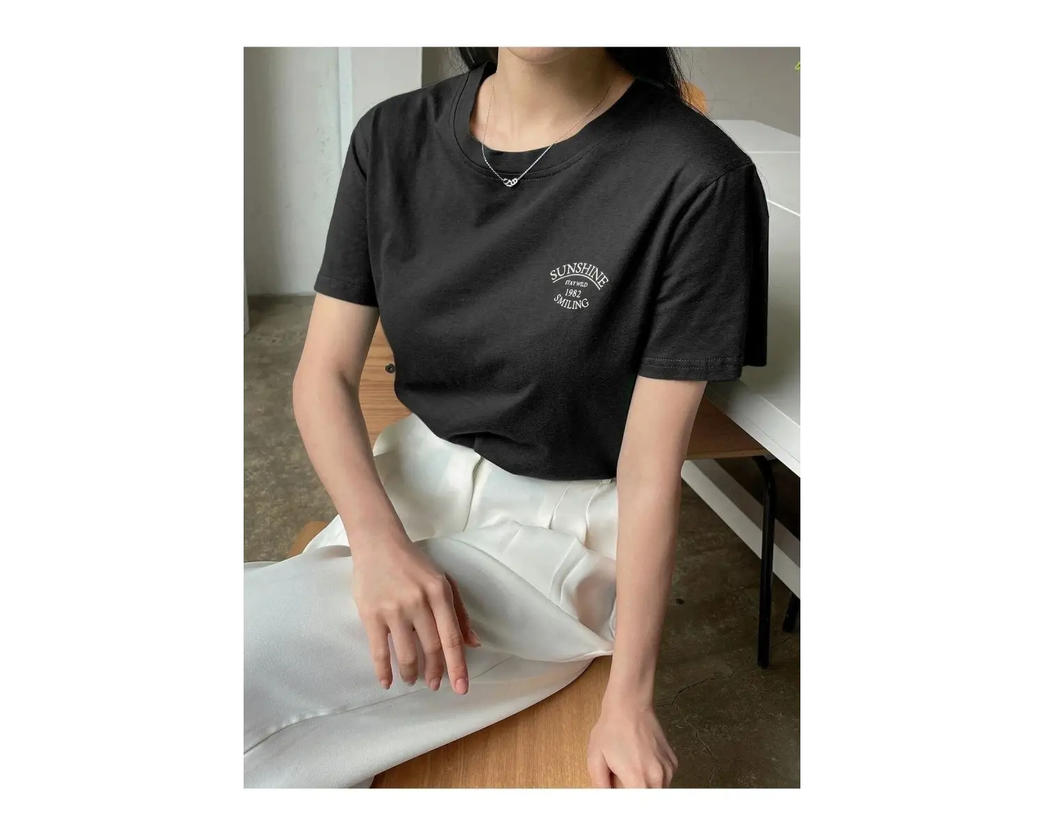 Kadın Beyaz Sunshine Baskılı Oversize Tişört