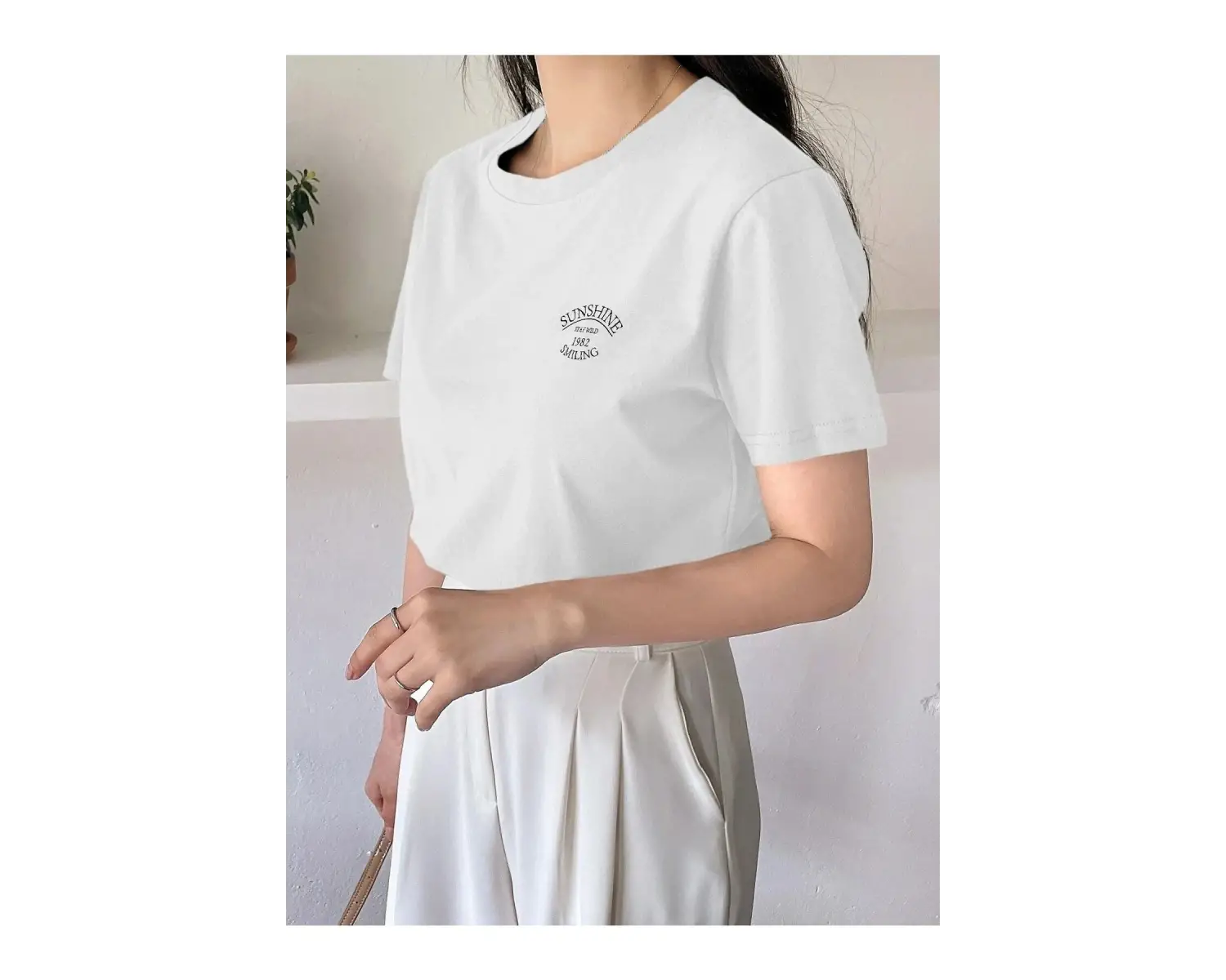 Kadın Beyaz Sunshine Baskılı Oversize Tişört