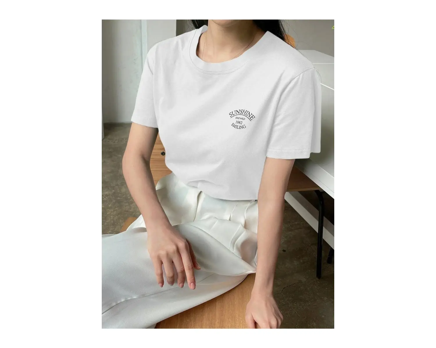 Kadın Beyaz Sunshine Baskılı Oversize Tişört