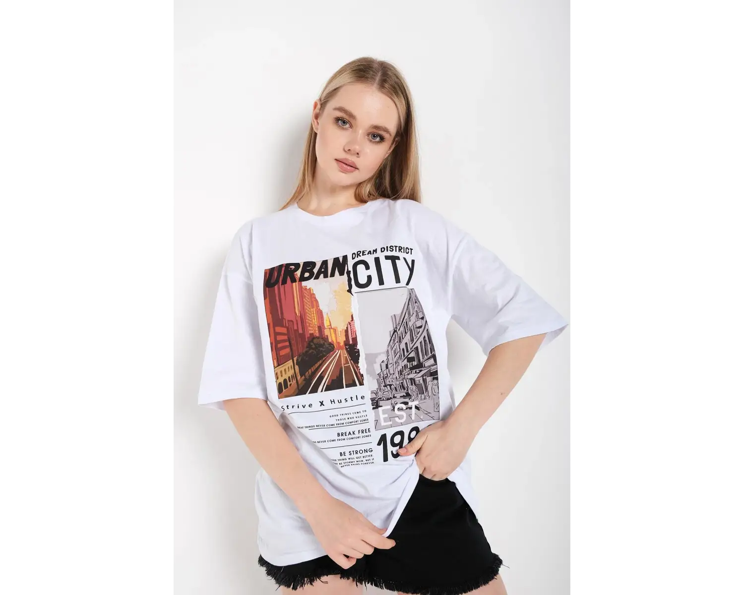 Kadın Beyaz Urban Baskılı T-shirt