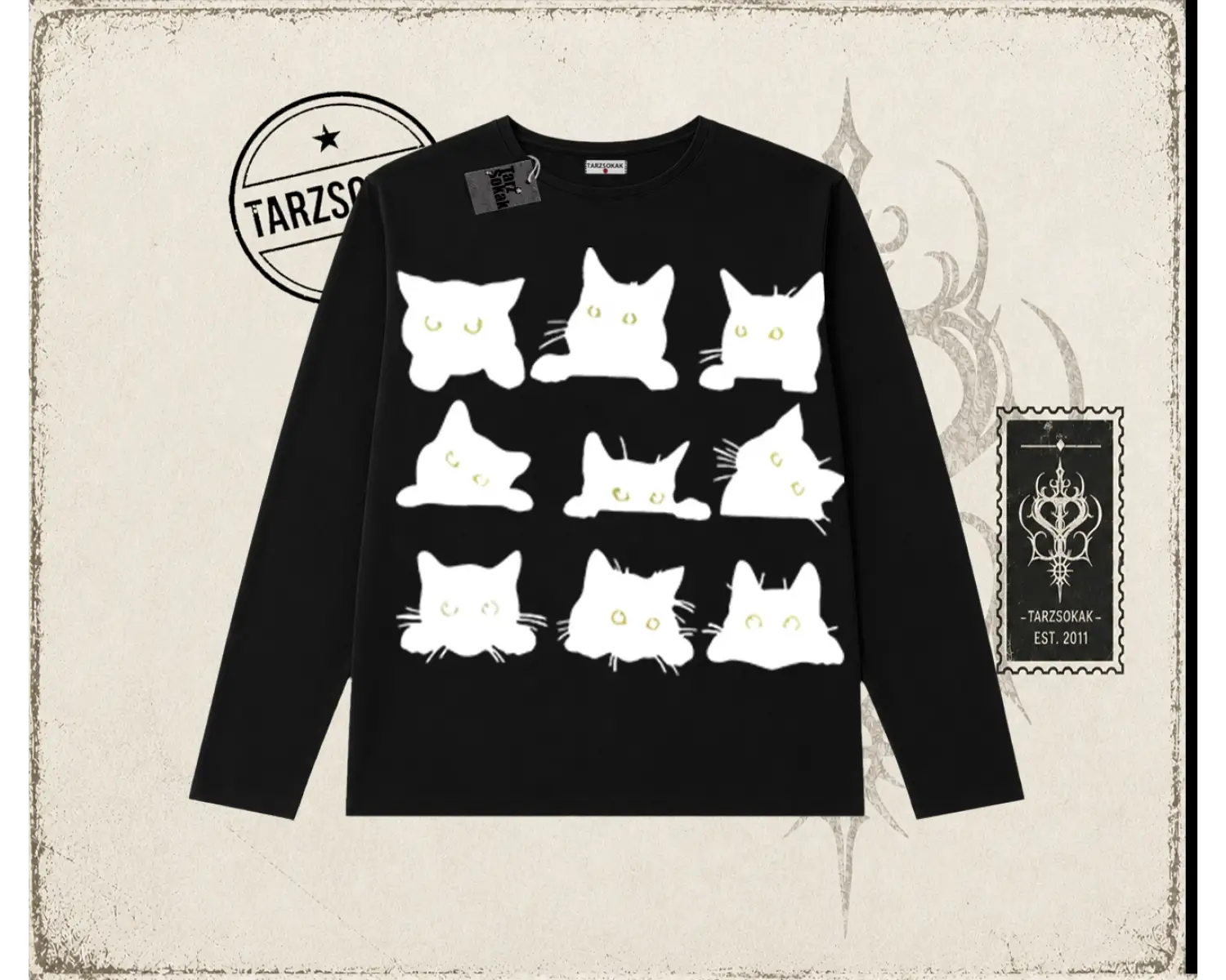 Kadın Black Cats Biskilet Yaka  Long Sleeve Beyaz