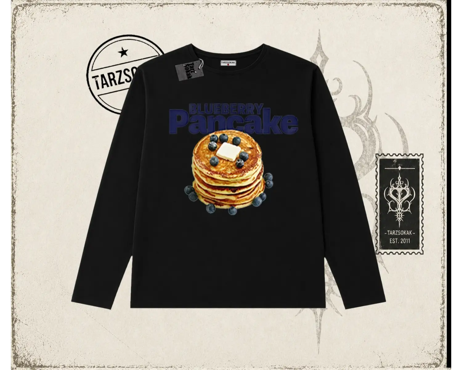 Kadın Blueberry Pancake Biskilet Yaka  Long Sleeve Beyaz