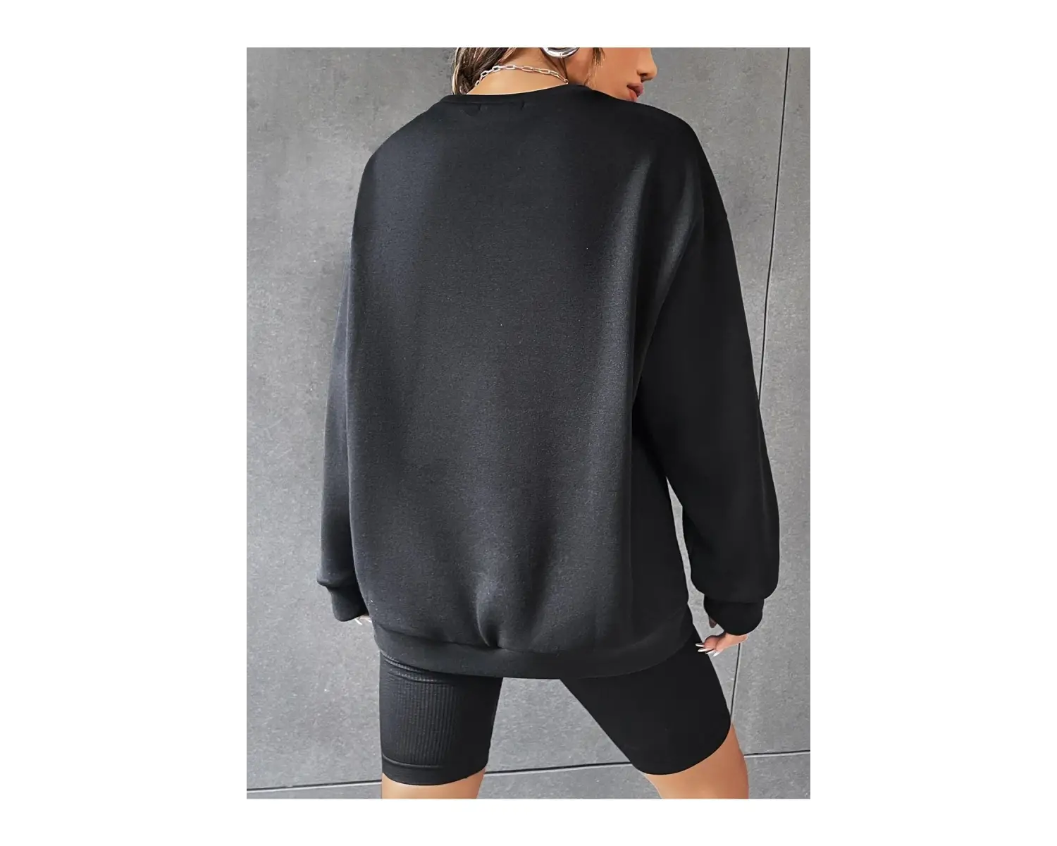 Kadın Brooklyn Baskılı Oversize Bisiklet Yaka Sweatshirt Siyah