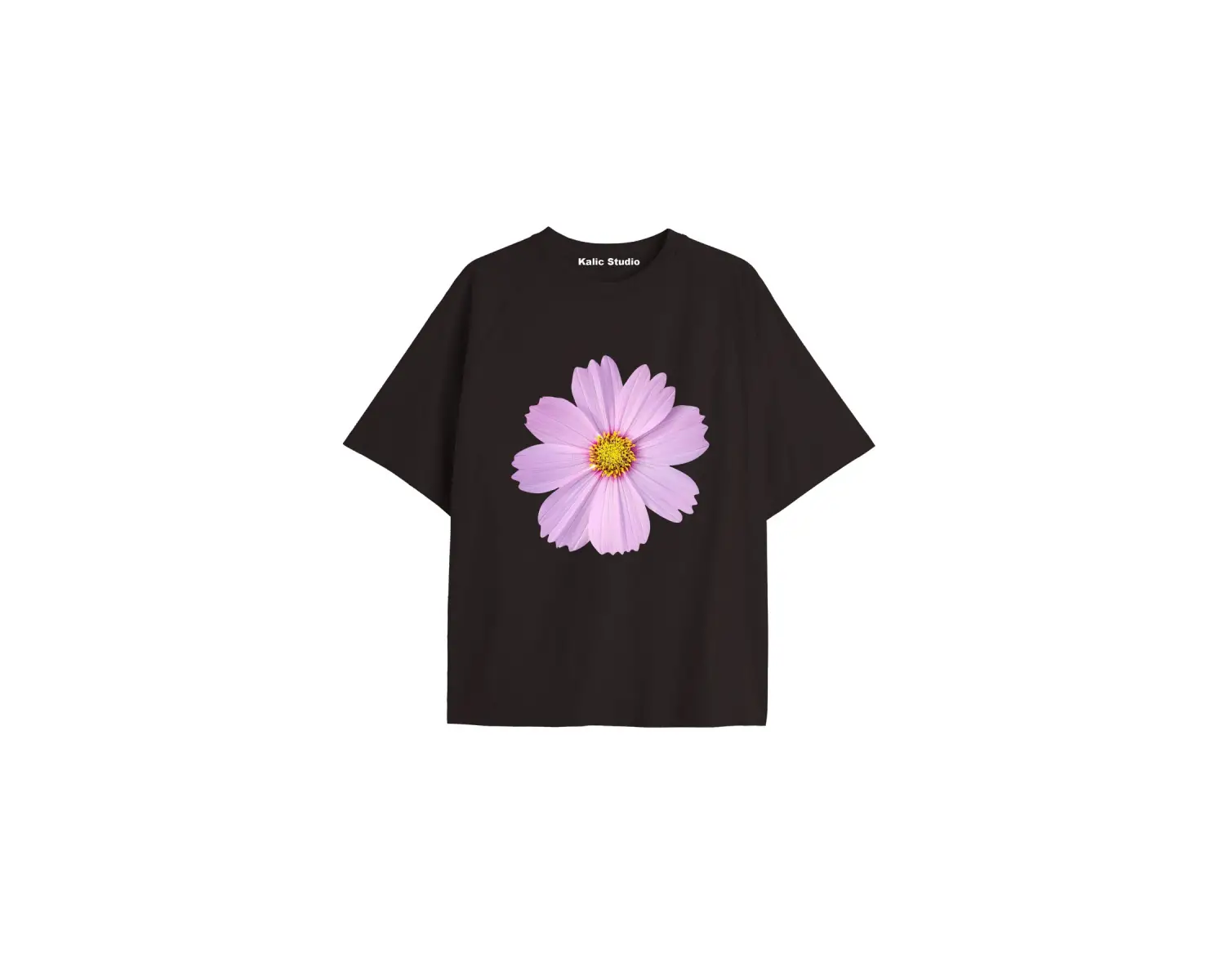 Kadın Çiçek  Özel Baskılı Renkli Oversize Penye Pamuklu Bisiklet Yaka T-Shirt