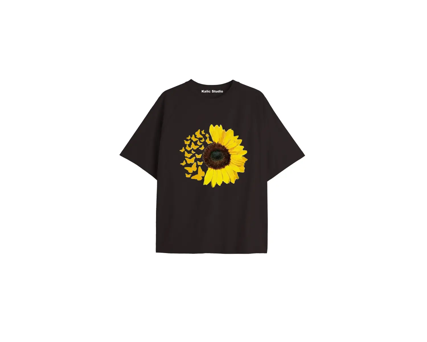 Kadın Çiçek  Özel Baskılı Renkli Oversize Penye Pamuklu Bisiklet Yaka T-Shirt