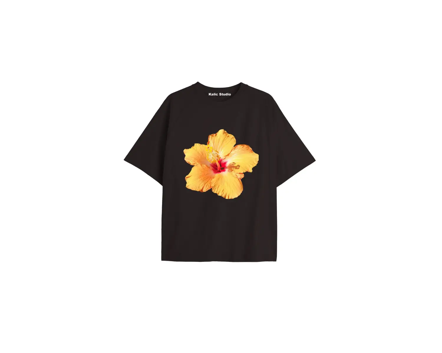 Kadın Çiçek  Özel Baskılı Renkli Oversize Penye Pamuklu Bisiklet Yaka T-Shirt