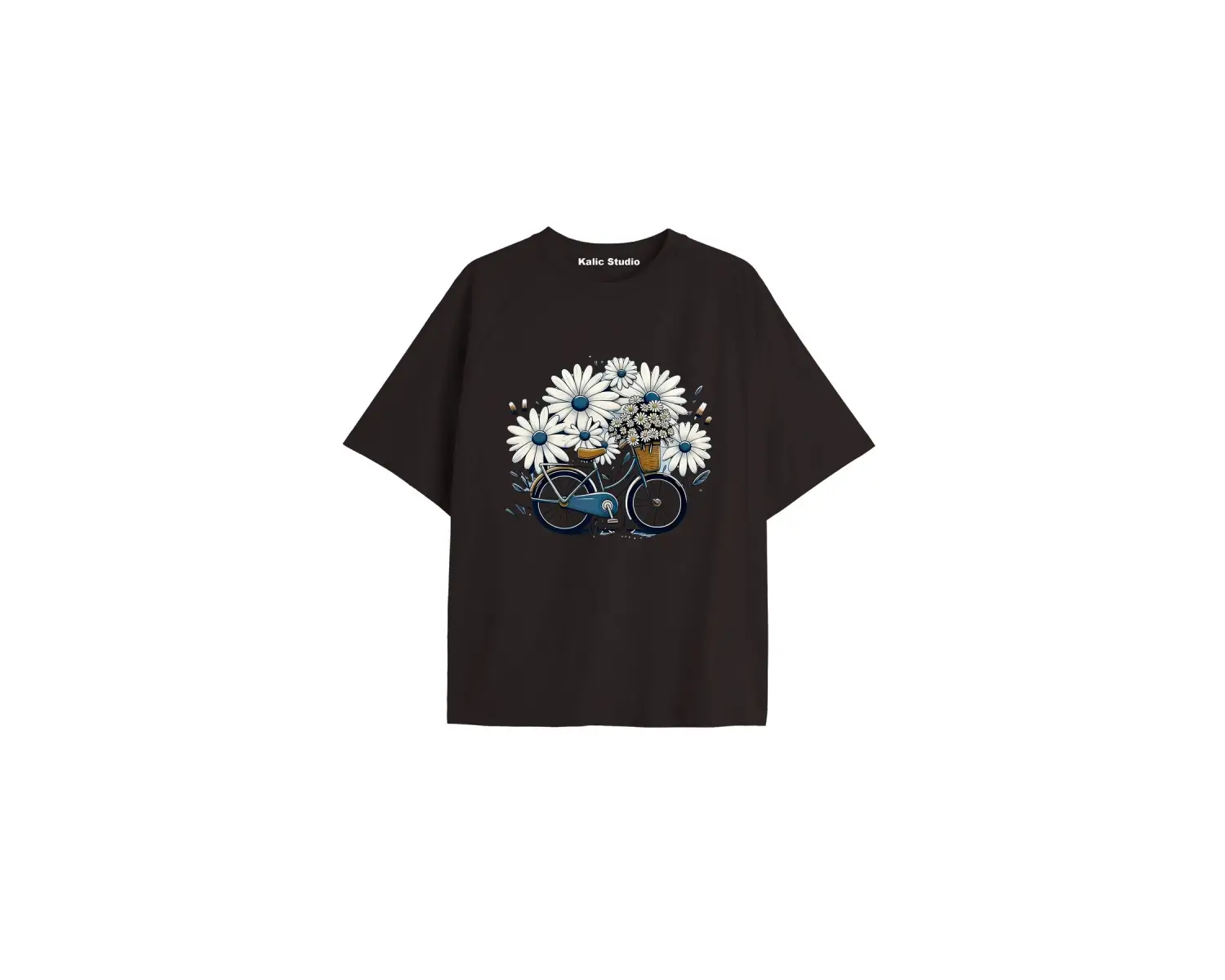 Kadın Çiçek  Özel Baskılı Renkli Oversize Penye Pamuklu Bisiklet Yaka T-Shirt