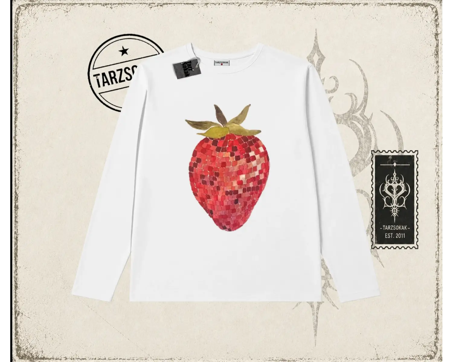 Kadın Çilek Disco Biskilet Yaka  Long Sleeve Beyaz