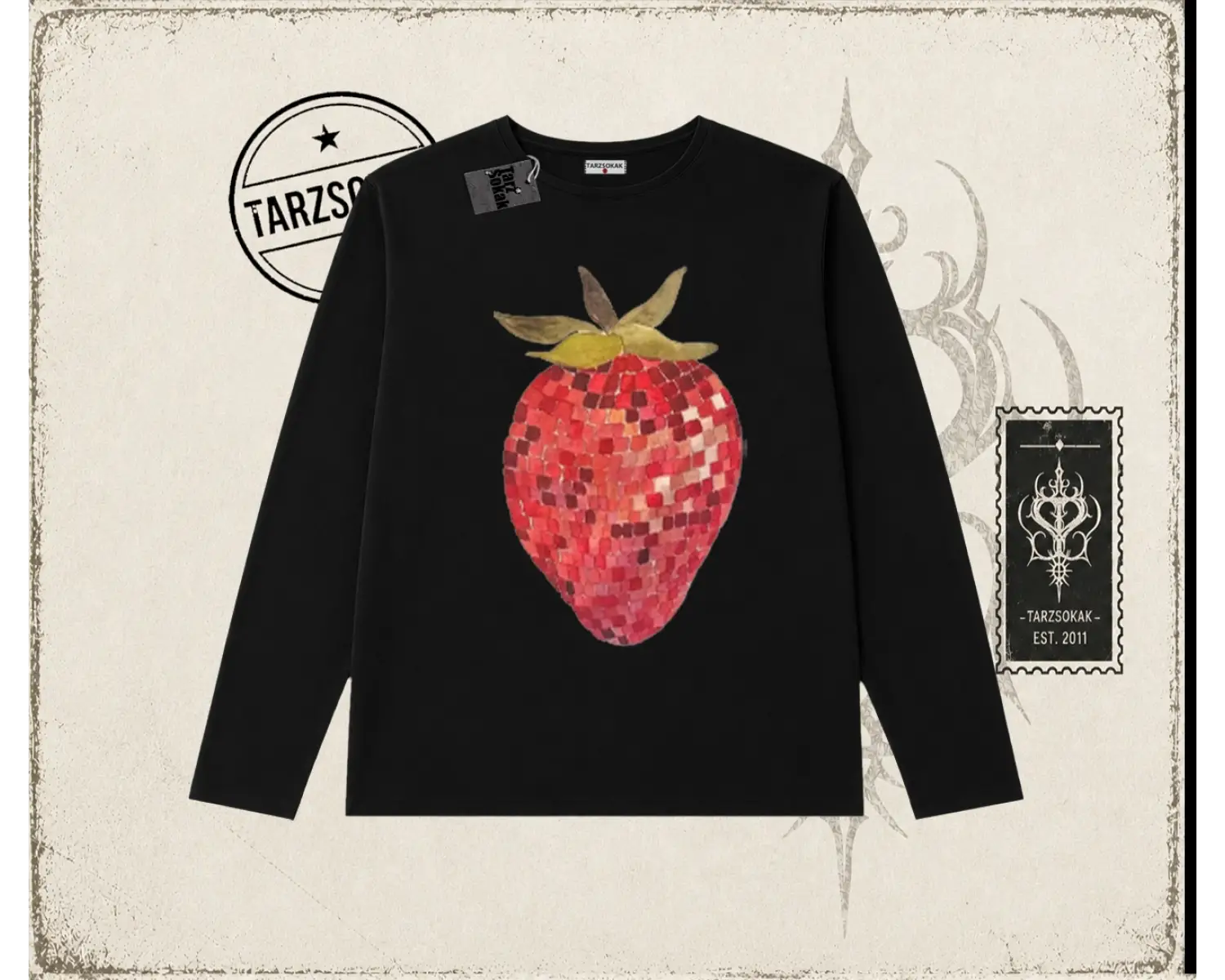 Kadın Çilek Disco Biskilet Yaka  Long Sleeve Beyaz