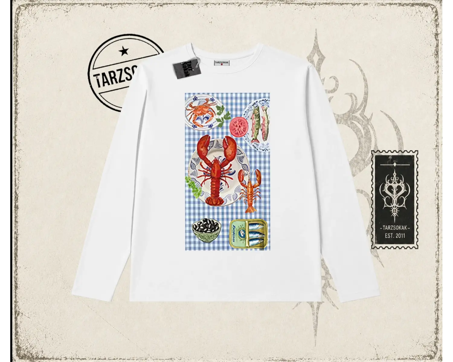 Kadın Crab Picnic Biskilet Yaka  Long Sleeve Beyaz