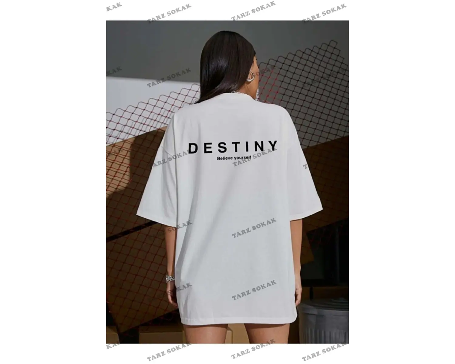 Kadın Destiny Baskılı Oversize Penye T-shirt