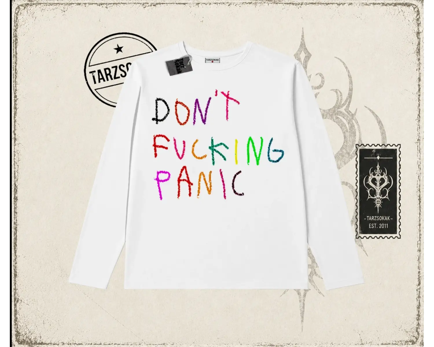 Kadın Dont Fcking Panic Biskilet Yaka  Long Sleeve Beyaz