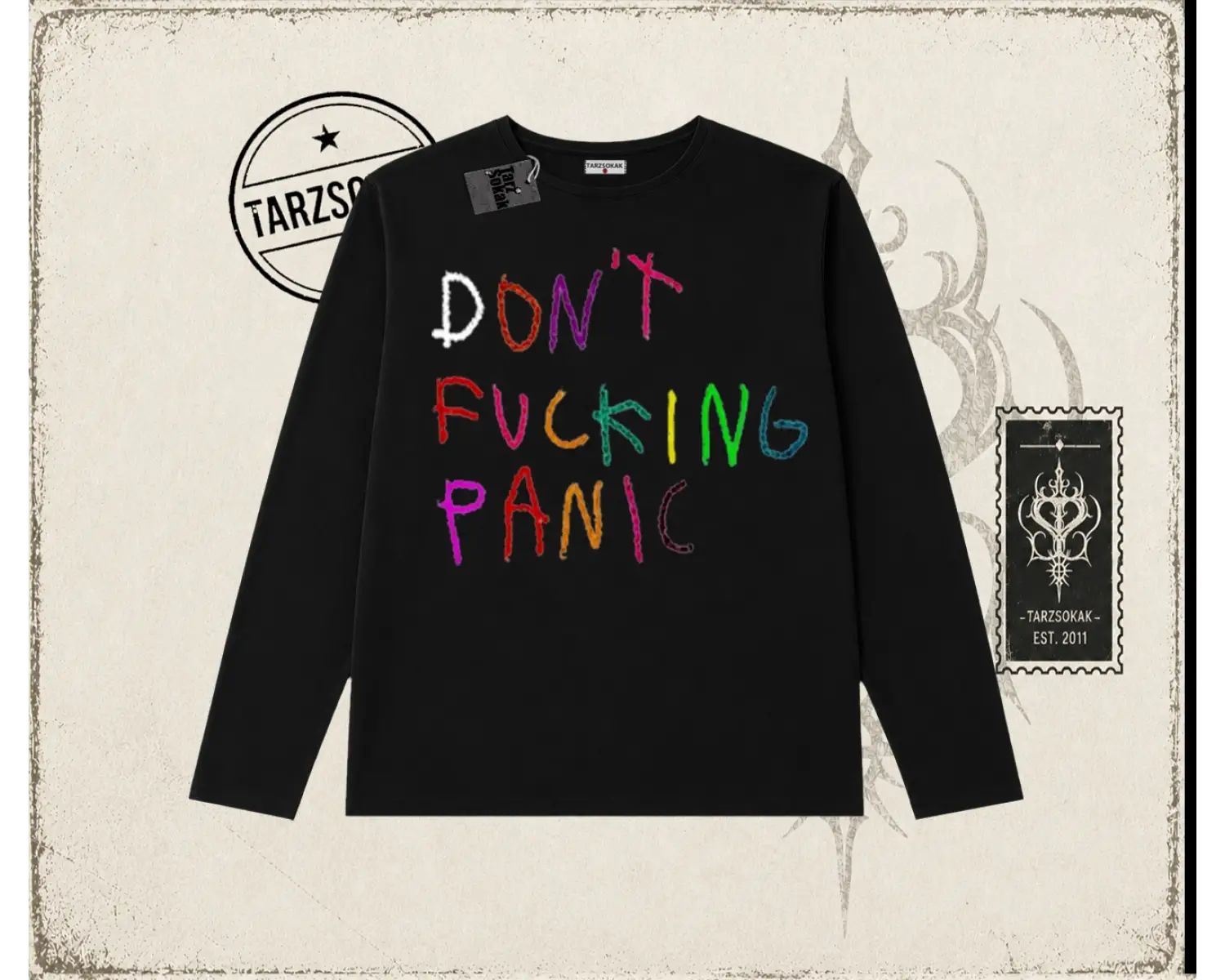 Kadın Dont Fcking Panic Biskilet Yaka  Long Sleeve Beyaz