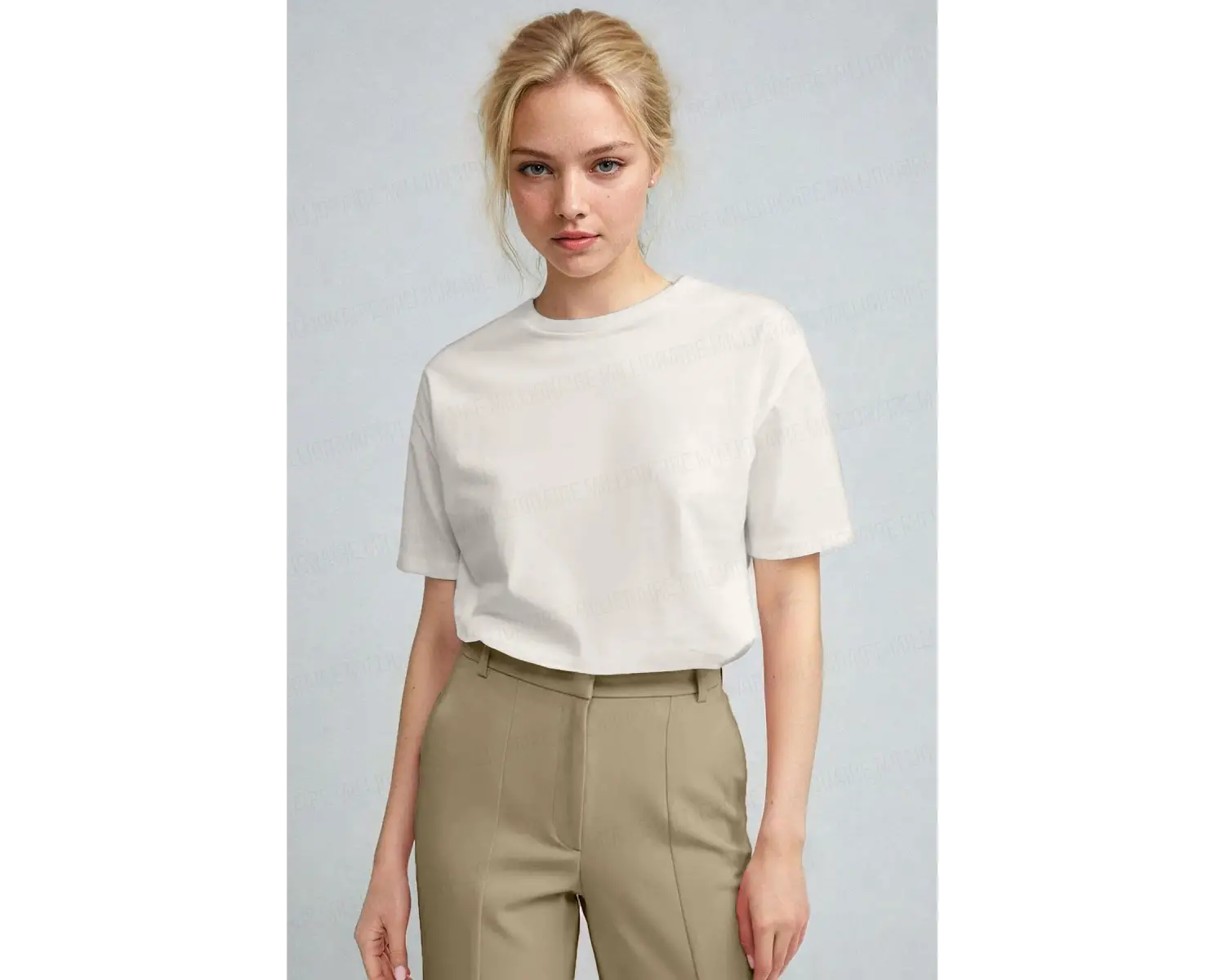 Kadın Ekru Beyaz Nefes Alan Bisiklet Yaka Regular Fit Normal Kesim Baskisiz Basic