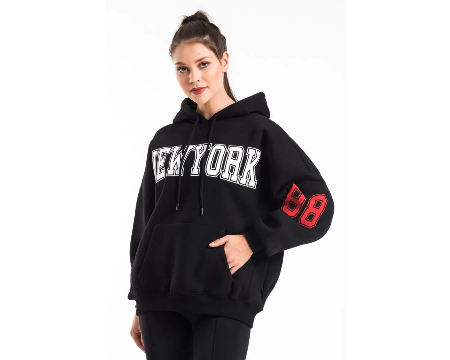 Kadın Ekru Renk Baskı Detaylı Oversize Sweatshirt Cy84191 Beyaz