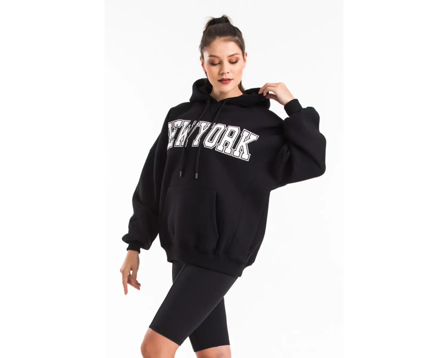 Kadın Ekru Renk Baskı Detaylı Oversize Sweatshirt Cy84191 Beyaz