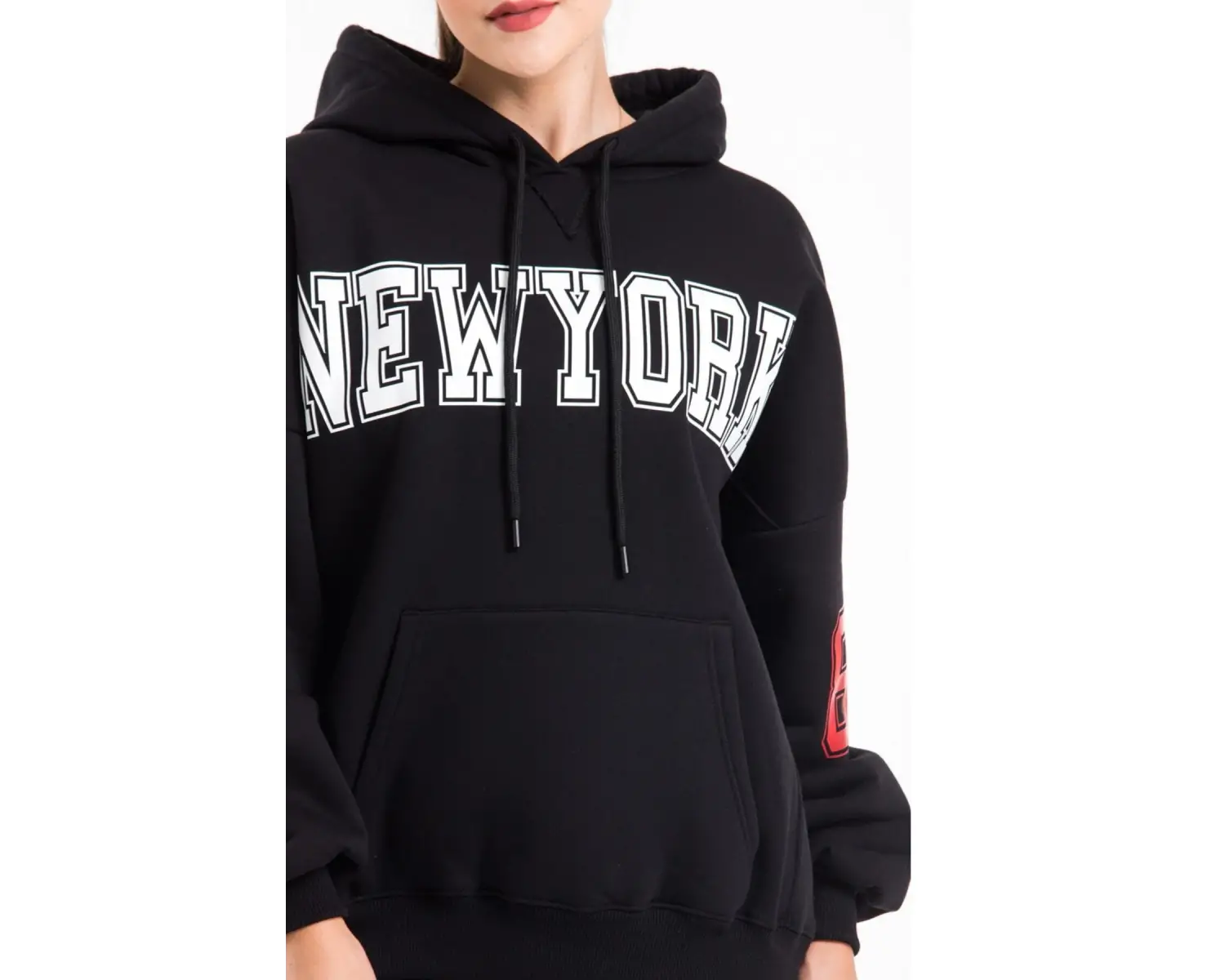 Kadın Ekru Renk Baskı Detaylı Oversize Sweatshirt Cy84191 Beyaz