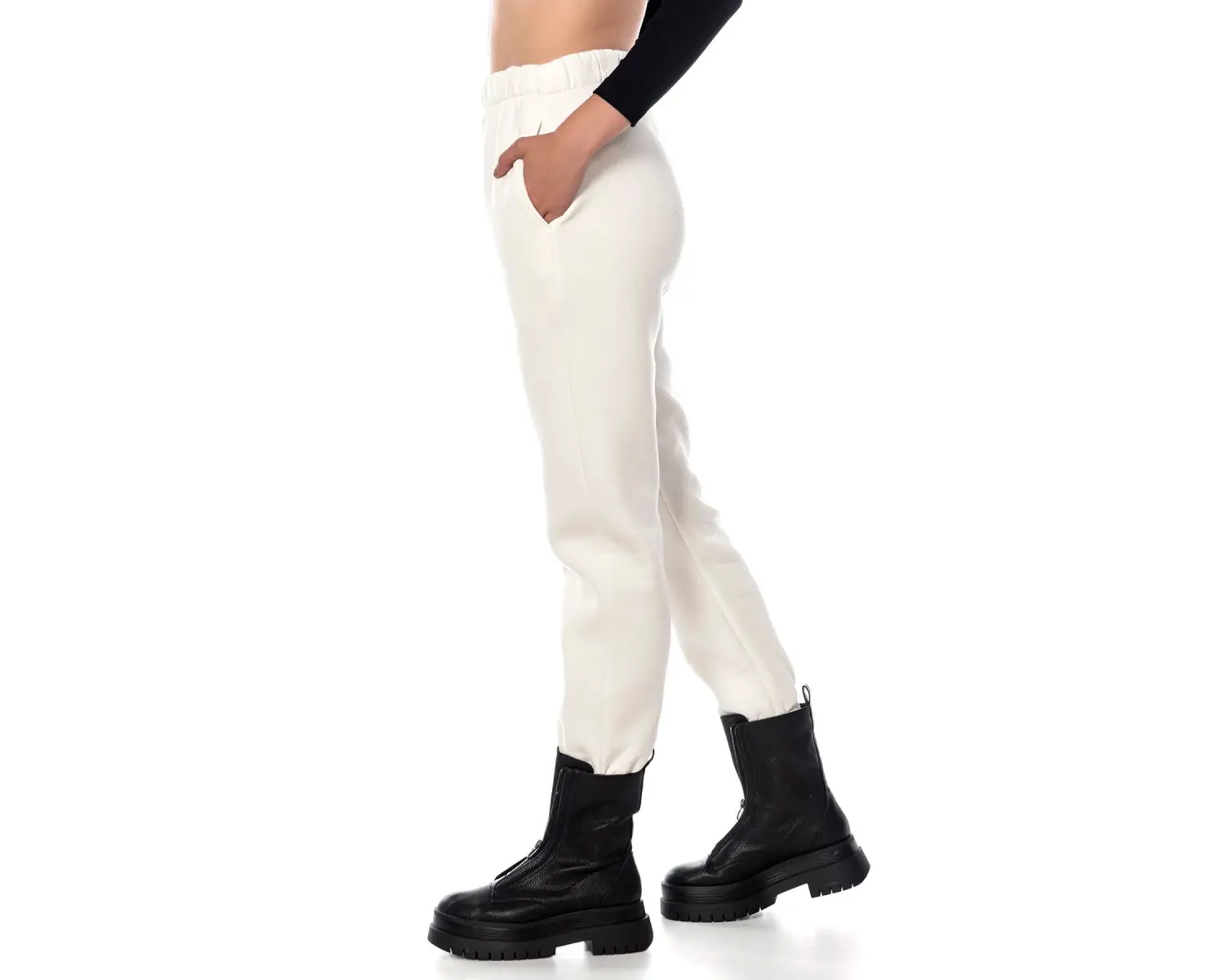 Kadın Ekru Renk Elastik Paça Örme Jogger Eşofman Altı Cy84200