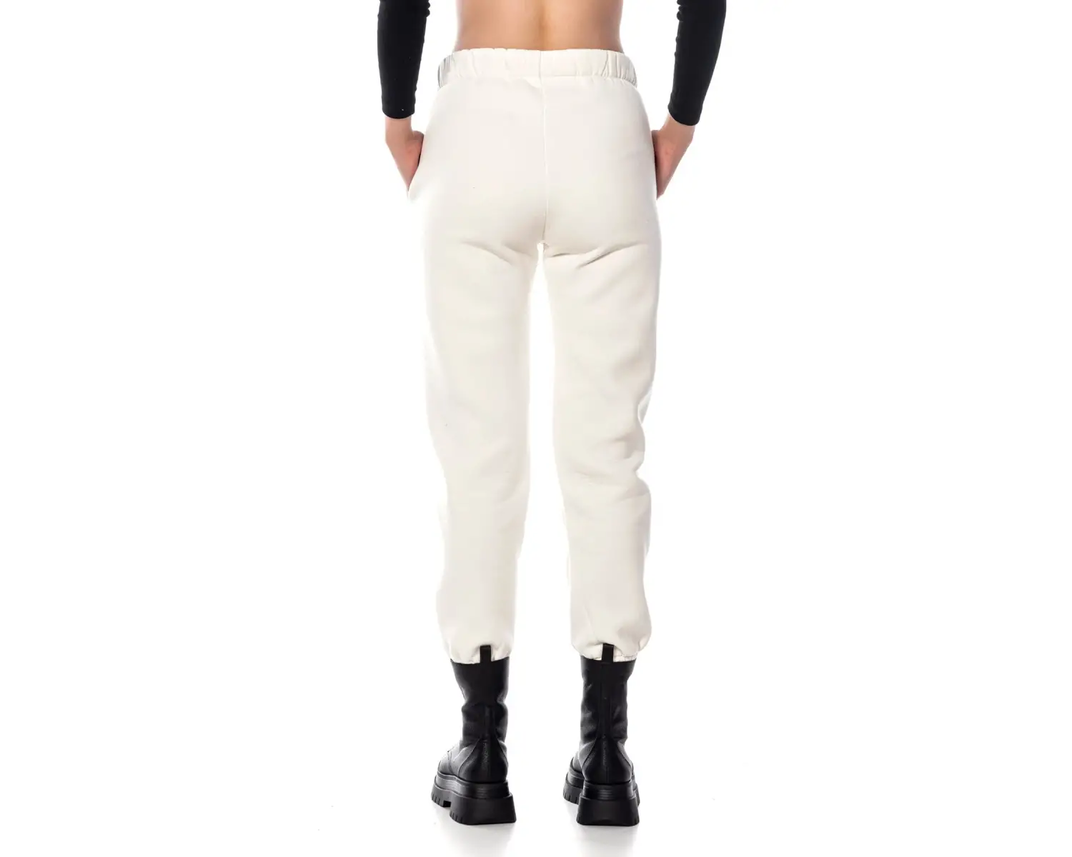 Kadın Ekru Renk Elastik Paça Örme Jogger Eşofman Altı Cy84200