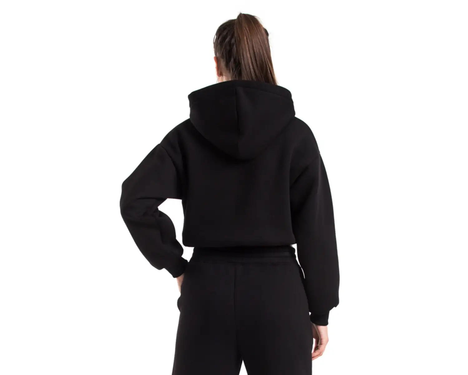 Kadın Ekru Renk Kapüşonlu Crop Kesim Sweatshirt Cy84196 Beyaz