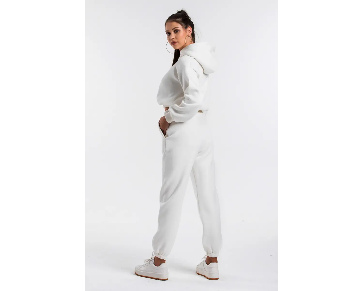 Kadın Ekru Renk Yüksek Bel Jogger Eşofman Takımı Cy84156