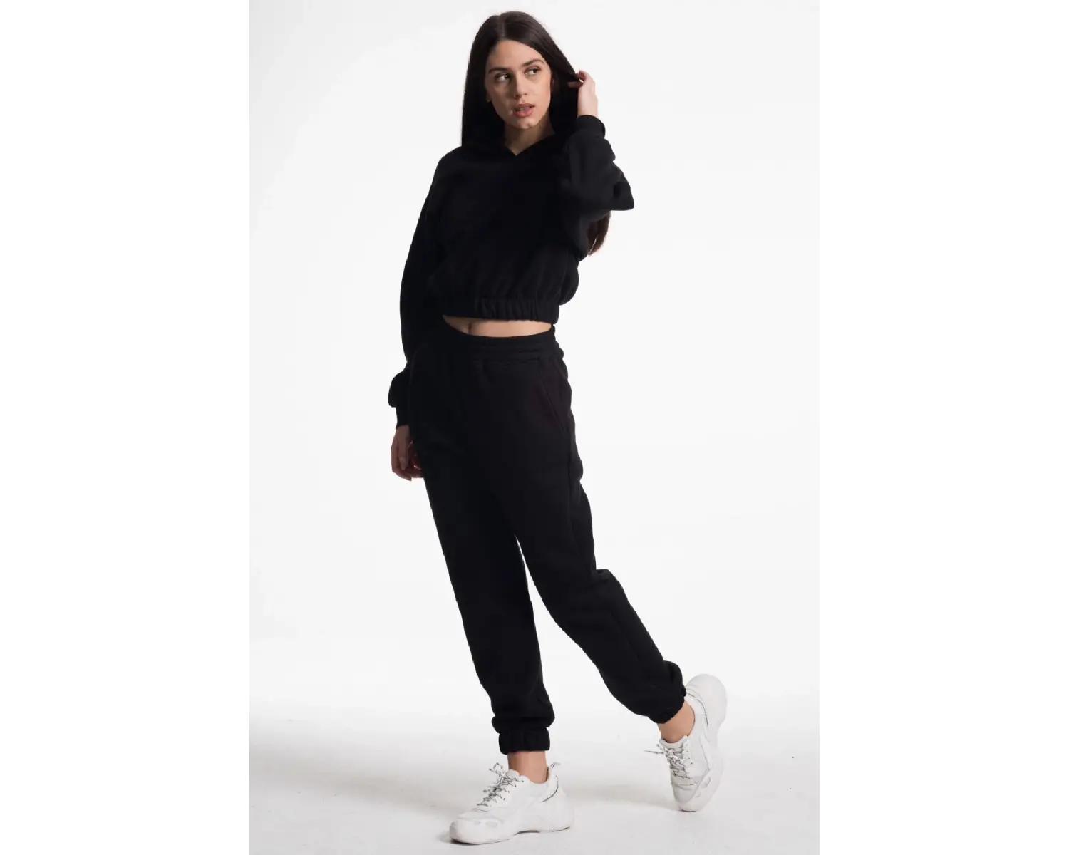 Kadın Ekru Renk Yüksek Bel Jogger Eşofman Takımı Cy84156