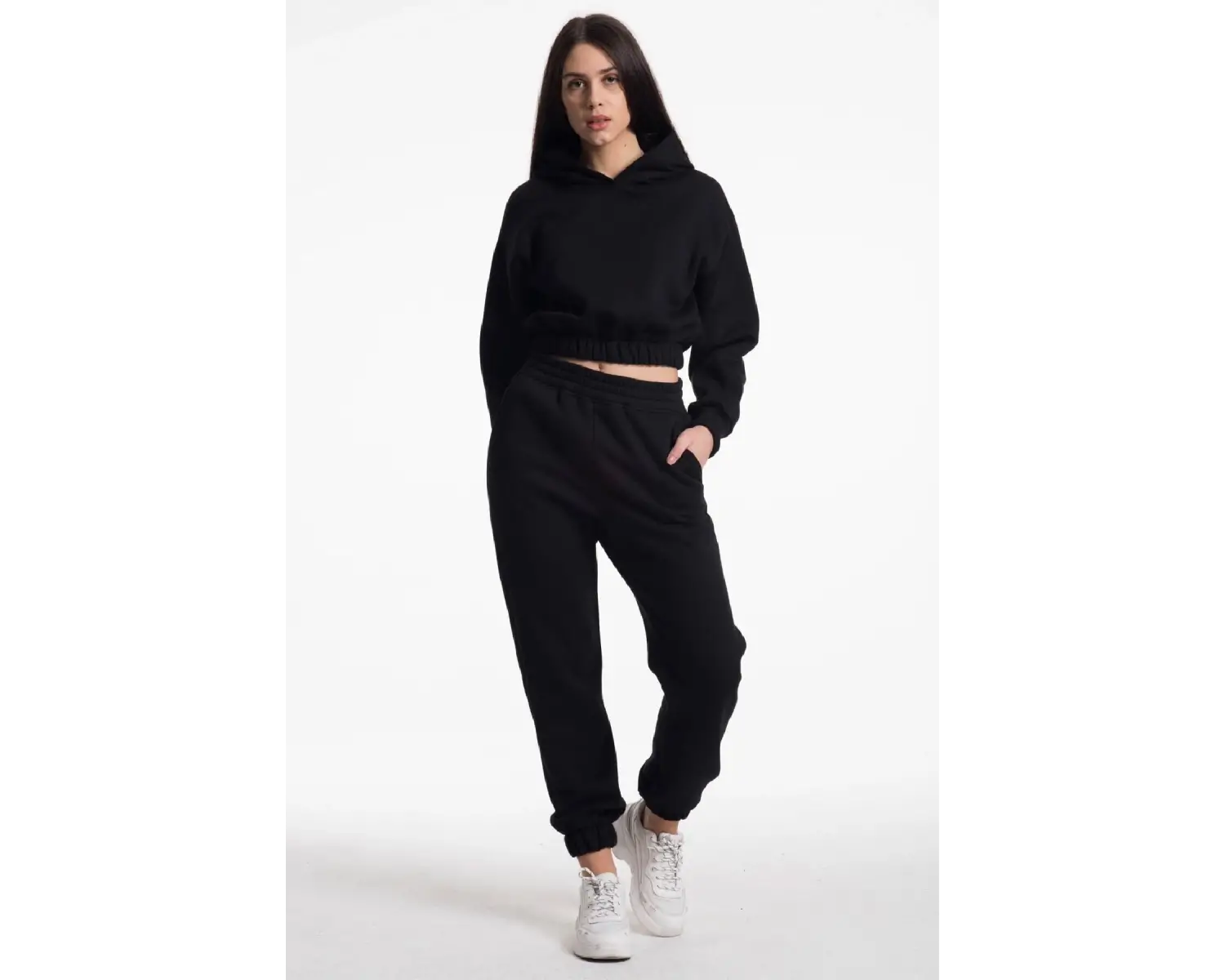 Kadın Ekru Renk Yüksek Bel Jogger Eşofman Takımı Cy84156