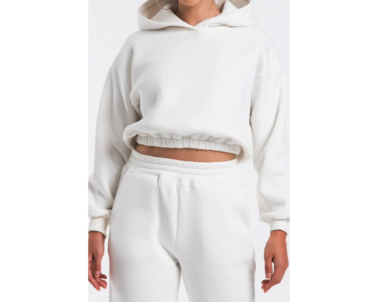 Kadın Ekru Renk Yüksek Bel Jogger Eşofman Takımı Cy84156