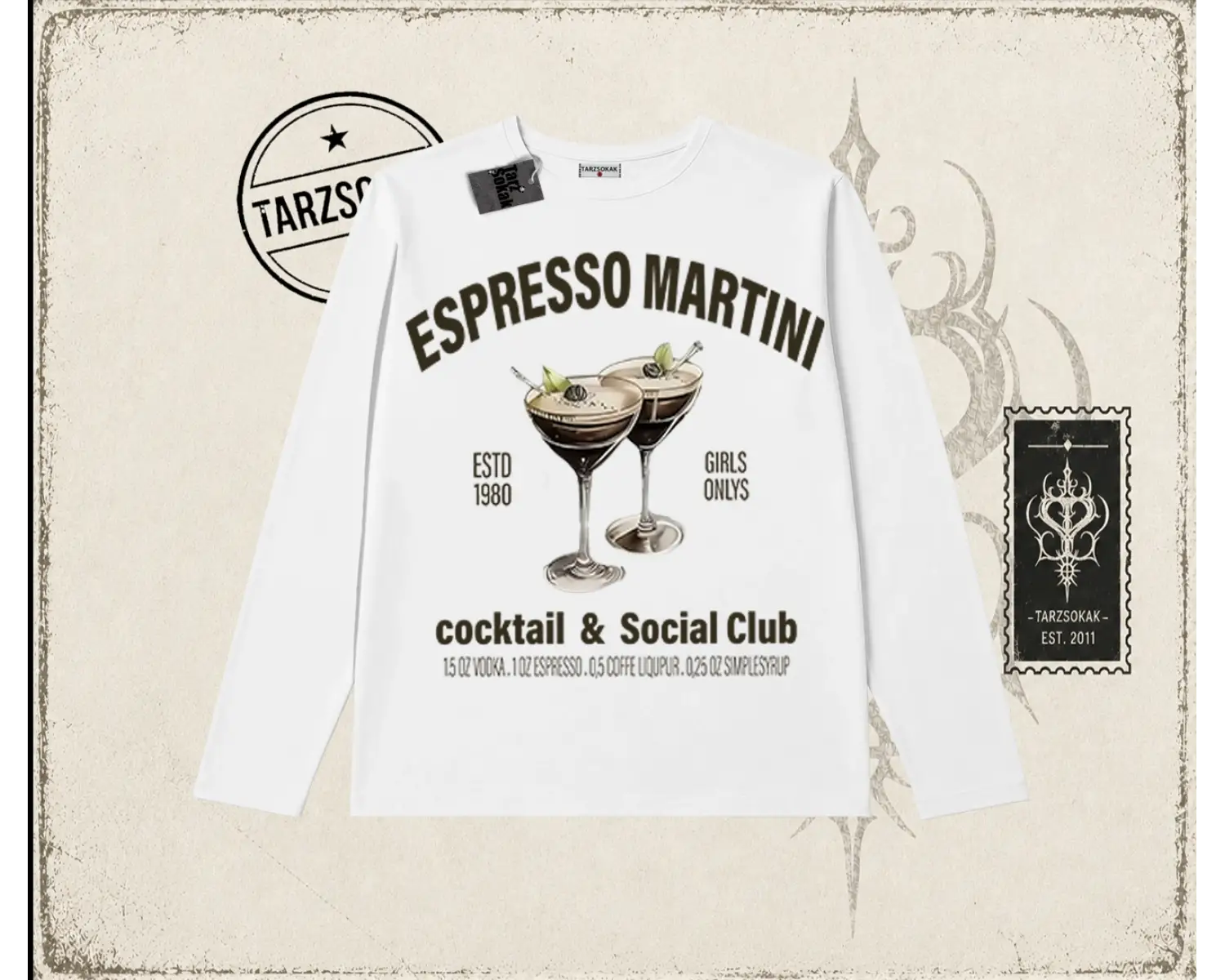 Kadın Espresso Martini Biskilet Yaka  Long Sleeve Beyaz