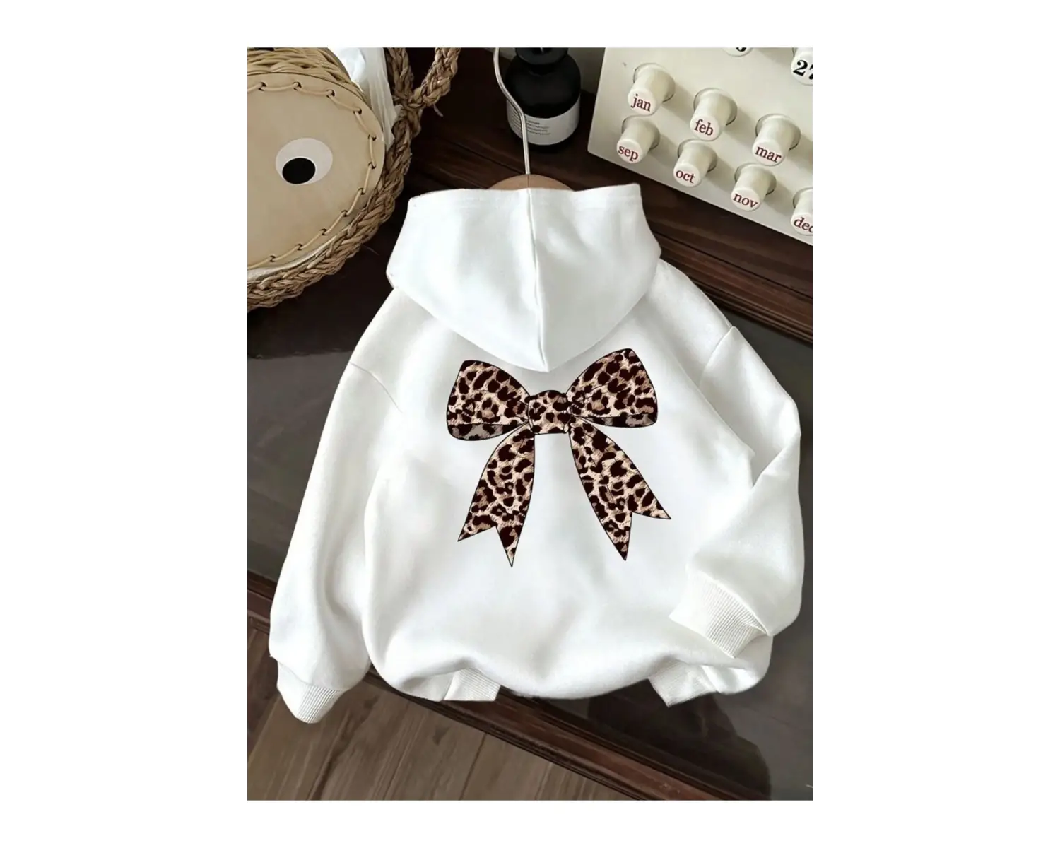 kadın fiyonk sırt baskılı oversize sweatshirt beyaz