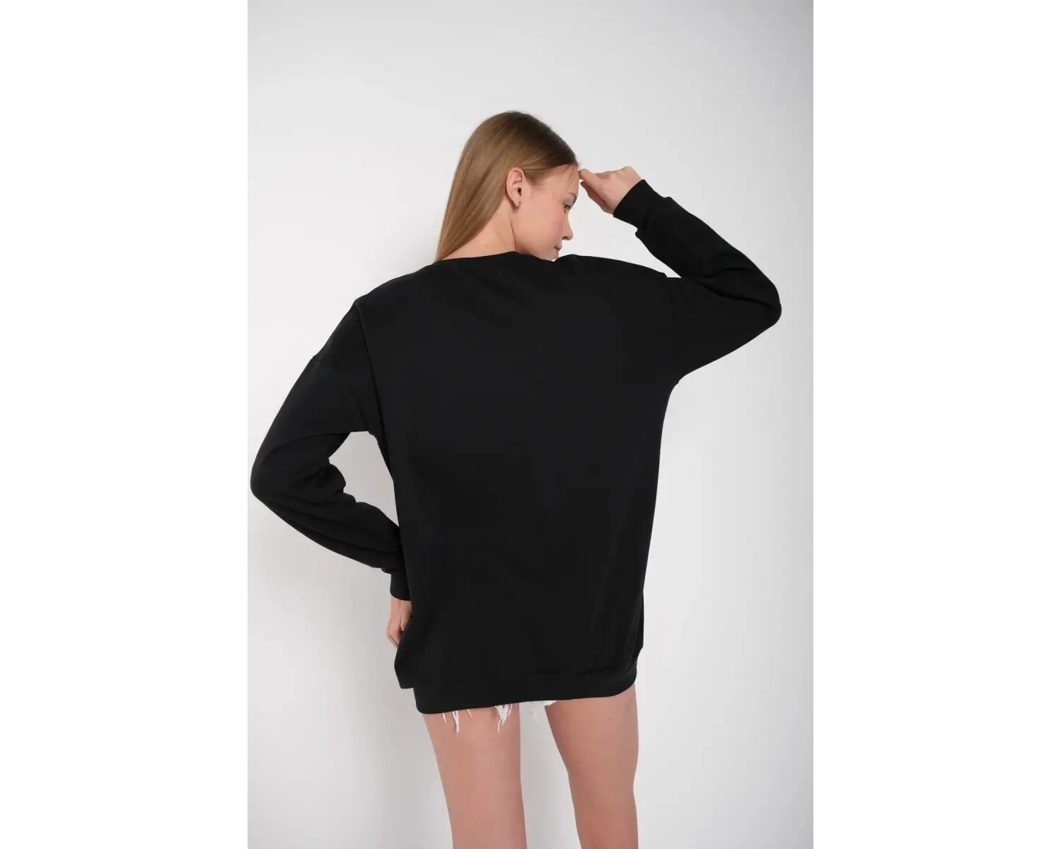 Kadın Gri Houston Baskılı Bisiklet Yaka Oversize Sweatshirt mdgnhouston