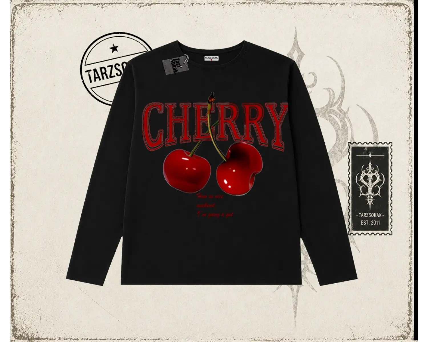 Kadın Have a Nice Weekend Cherry Biskilet Yaka  Long Sleeve Beyaz