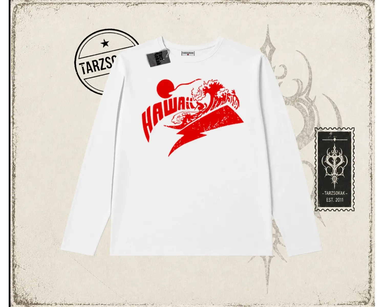 Kadın Hawaii Biskilet Yaka  Long Sleeve Beyaz