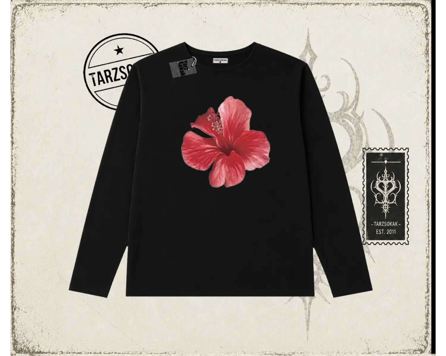 Kadın Hibiscus Biskilet Yaka  Long Sleeve Beyaz