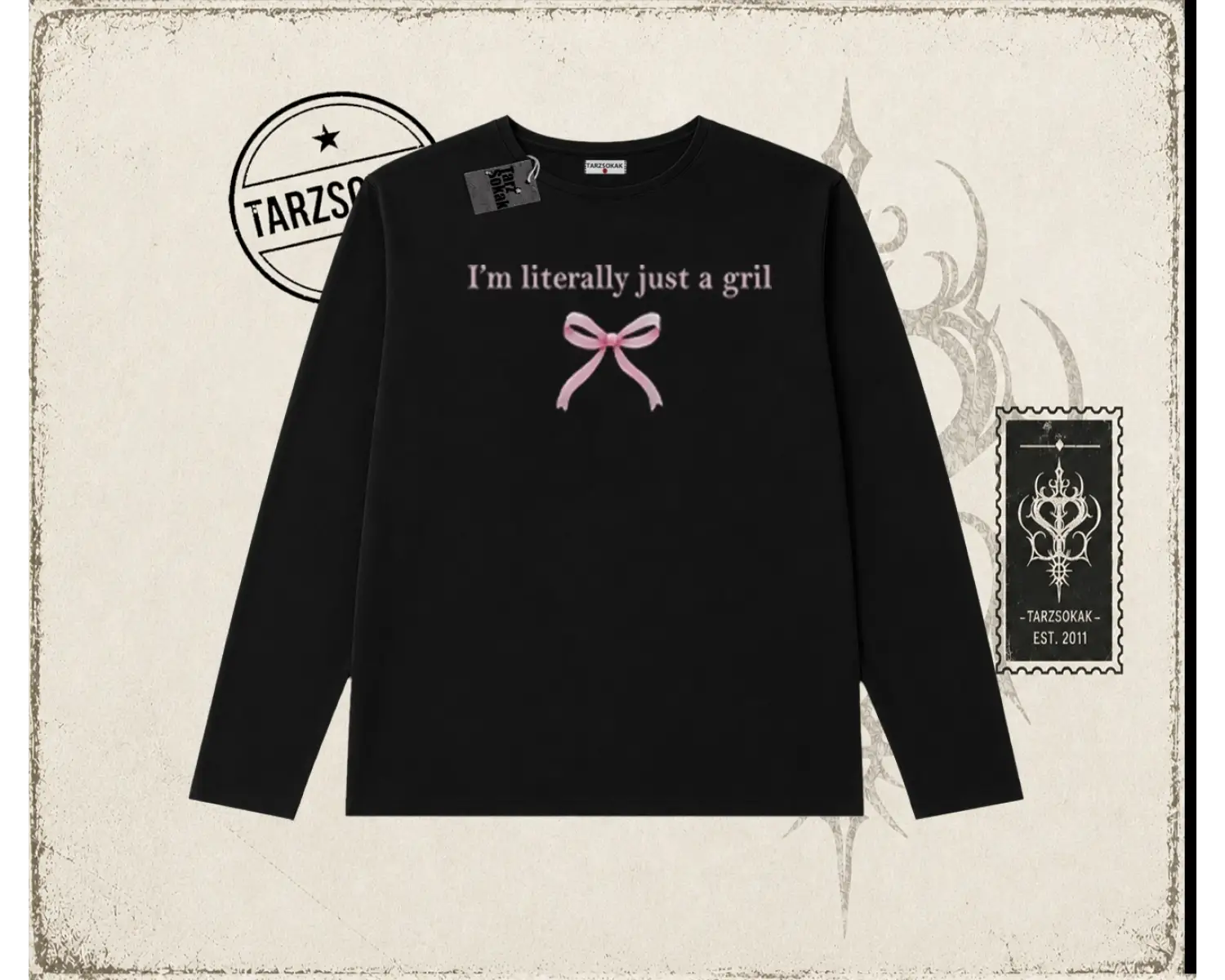 Kadın Im Literally Just a Girl Biskilet Yaka  Long Sleeve Beyaz