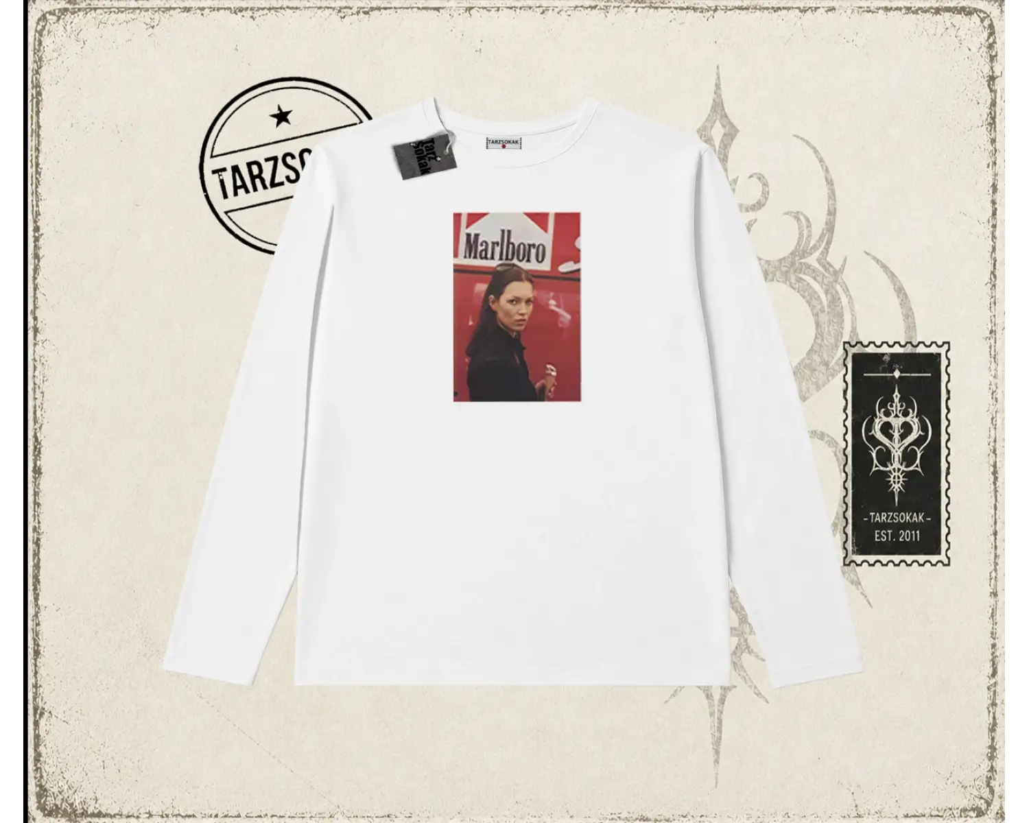 Kadın Kate Moss icecream Biskilet Yaka  Long Sleeve Beyaz
