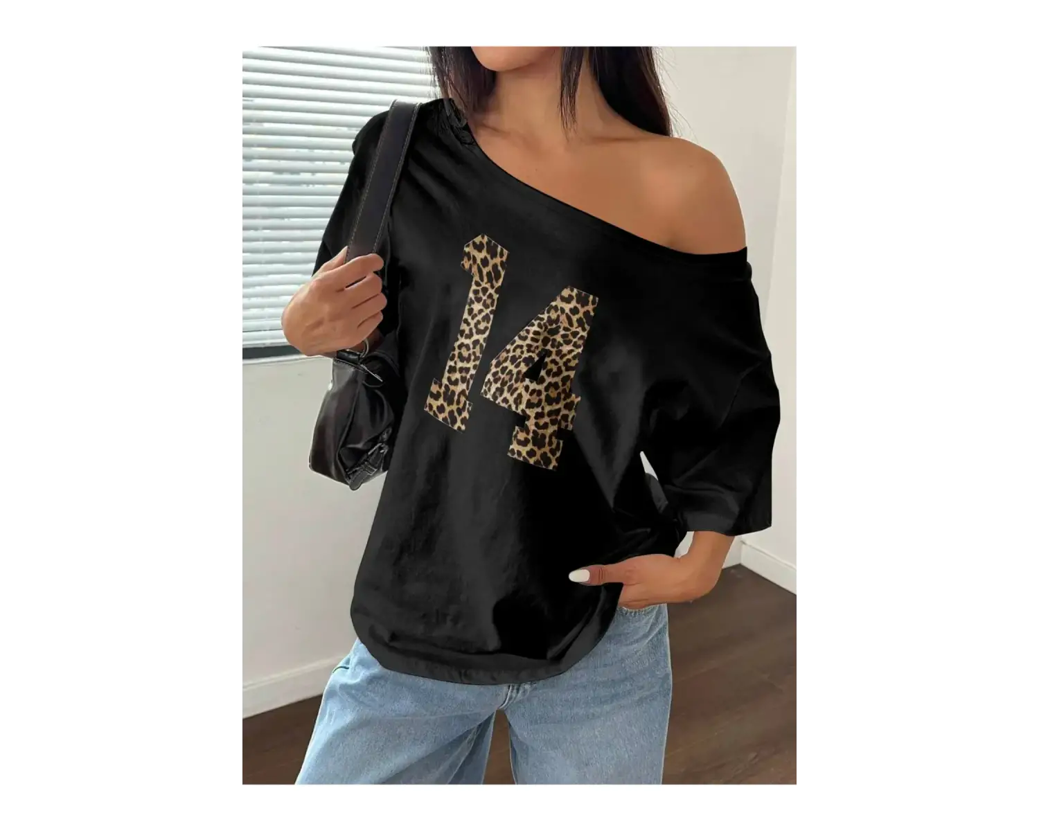 Kadın Kayık Yaka 14 Baskılı Oversize %100 Pamuk