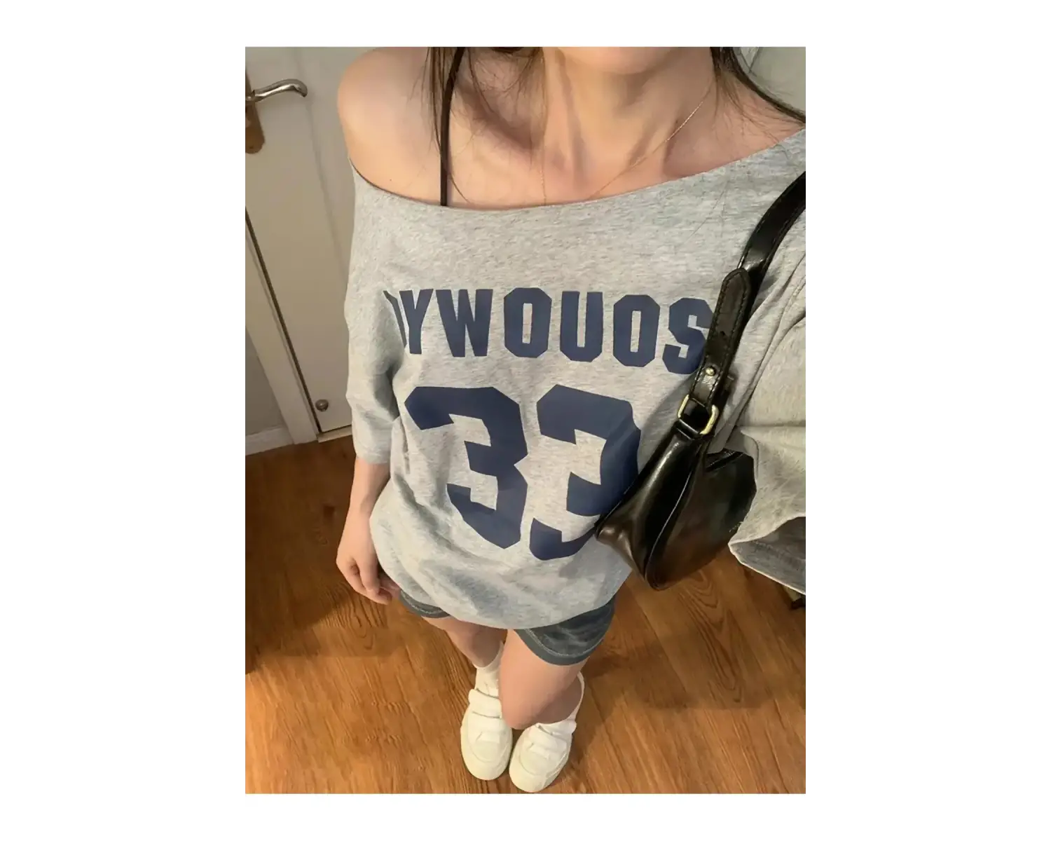 Kadın Kayık Yaka Oywouos Baskılı Oversize %100 Pamuk