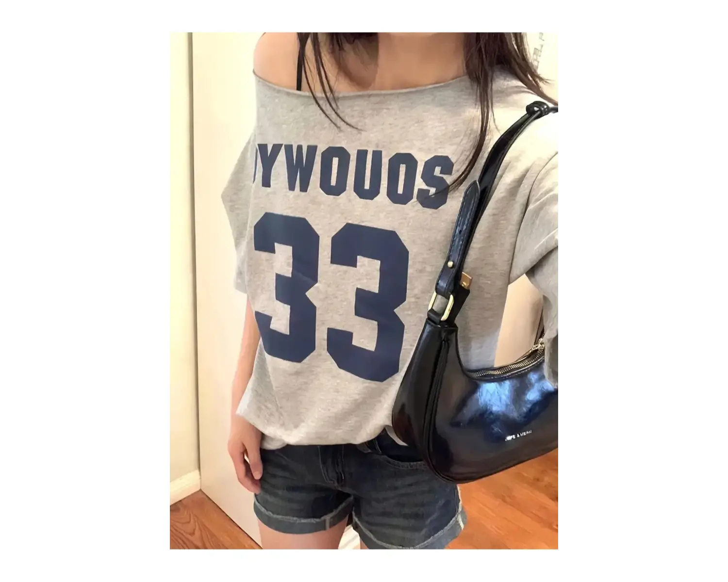 Kadın Kayık Yaka Oywouos Baskılı Oversize %100 Pamuk