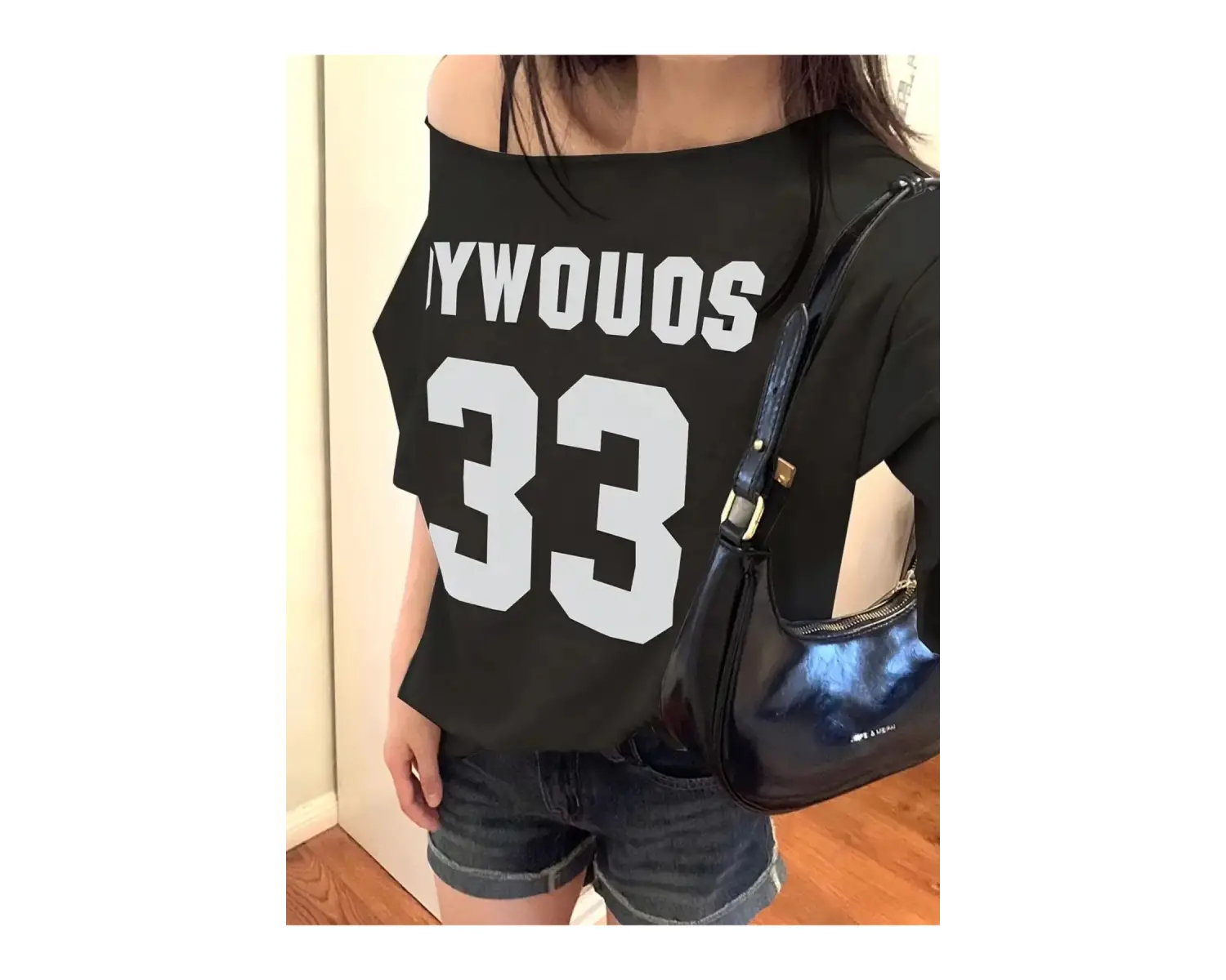 Kadın Kayık Yaka Oywouos Baskılı Oversize %100 Pamuk