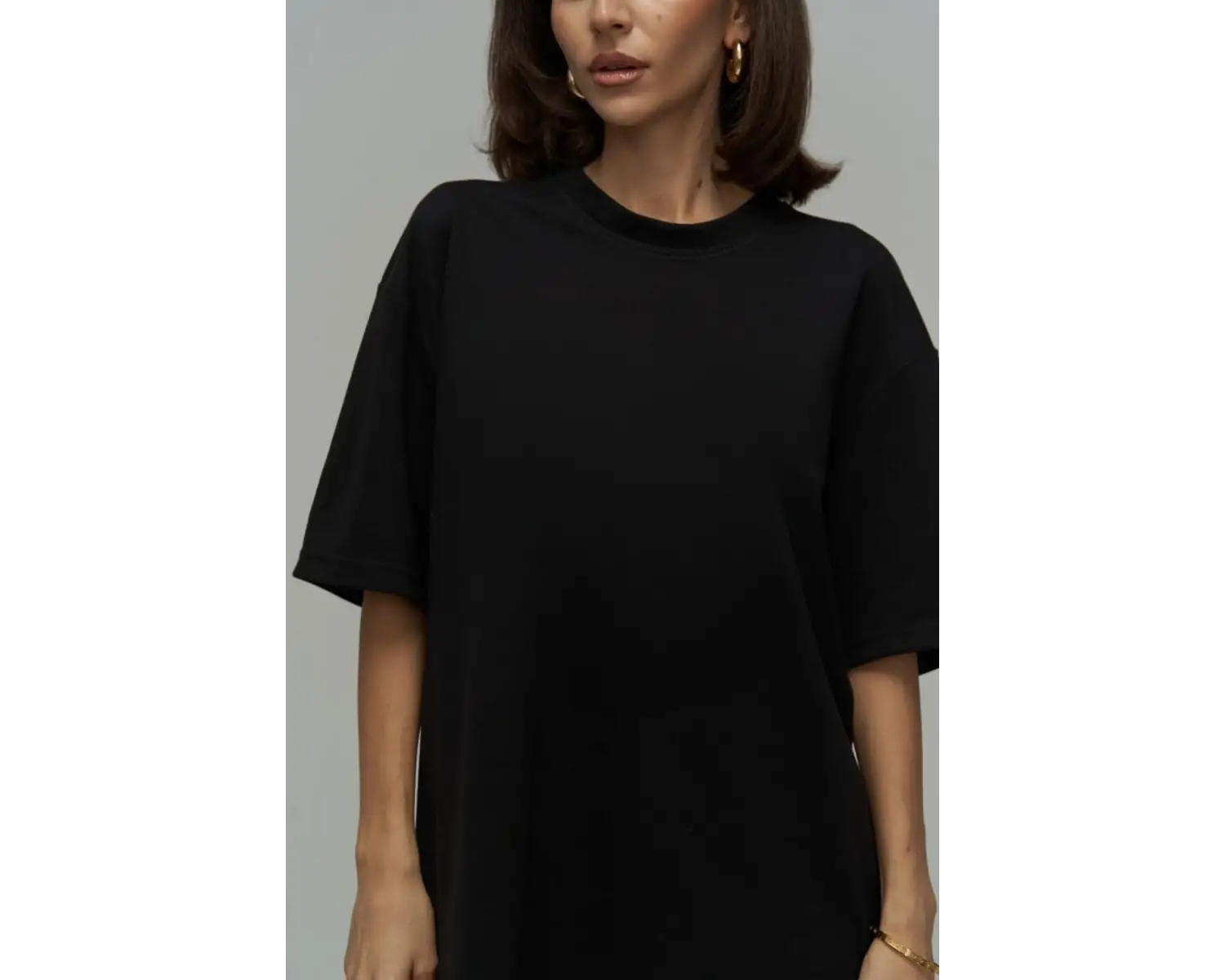 Kadın Kısa Kollu Penye Bisiklet Yaka Oversıze Rahat