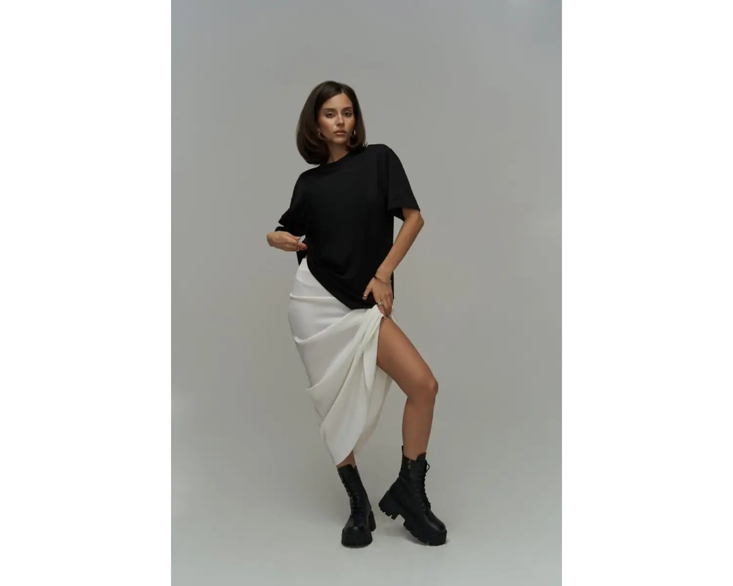 Kadın Kısa Kollu Penye Bisiklet Yaka Oversıze Rahat