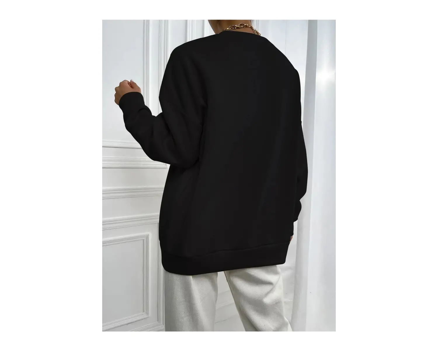 Kadın Maın Baskılı Oversize Bisiklet Yaka Sweatshirt Siyah