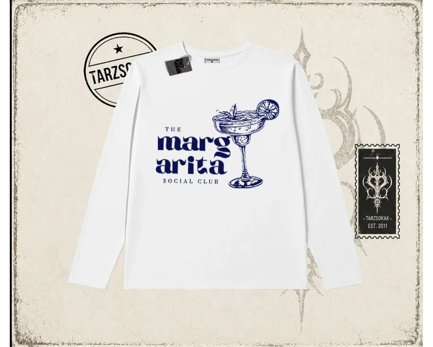 Kadın Margarita Social Club Biskilet Yaka  Long Sleeve Beyaz
